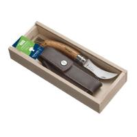 Нож грибника Opinel №8, рукоять дуб, чехол, деревянный футляр