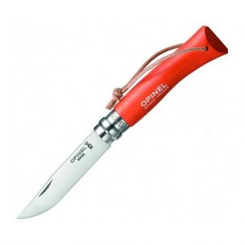 Нож Opinel №8 Trekking, кожаный темляк, красный
