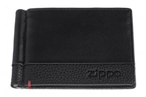 Зажим для денег Zippo с защитой от сканирования RFID, цвет чёрный, натуральная кожа, 11x1x8,2 см