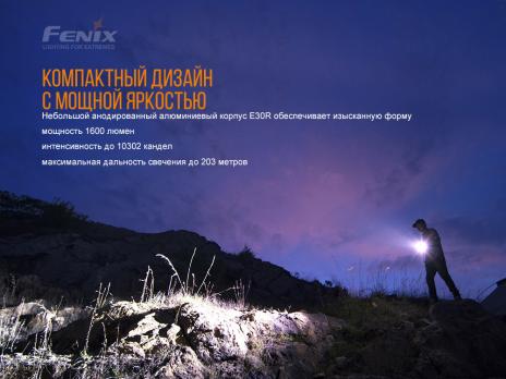 Фонарь светодиодный Fenix E30R, 1600 лм, аккумулятор