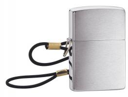 Зажигалка Zippo Lossproof с покрытием Brushed Chrome, со шнурком, латунь/сталь, серебристая, м