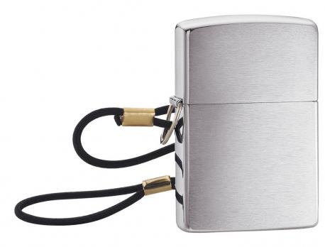 Зажигалка Zippo Lossproof с покрытием Brushed Chrome, со шнурком, латунь/сталь, серебристая, м