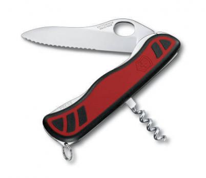 Нож Victorinox Sentinel One Hand, 111 мм, 3 функции, с фиксатором лезвия, красный с черным