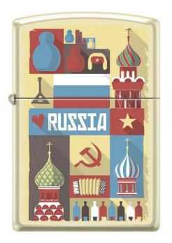 Зажигалка Zippo Открытка из России, латунь/сталь с покрытием Cream Matte, кремовая, 36x12x56 мм