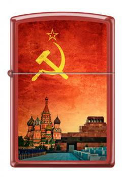 Зажигалка Zippo Красная Москва, латунь/сталь с покрытием Red Matte, красная, матовая, 36x12x56 мм