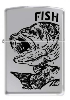 Зажигалка Zippo Чёрный окунь, латунь/сталь с покрытием High Polish Chrome, серебристая, 36x12x56 мм