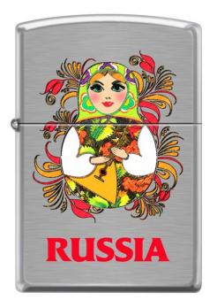 Зажигалка Zippo Русская Матрёшка, латунь/сталь с покрытием Brushed Chrome, серебристая, 36x12x56 мм