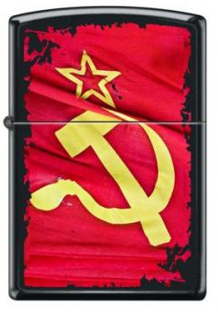 Зажигалка Zippo Серп и Молот, латунь/сталь с покрытием Black Matte, чёрная, матовая, 36x12x56 мм
