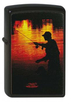Зажигалка Zippo Рыбак, латунь с покрытием Black Matte, чёрная, матовая, 36x12x56 мм