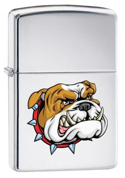 Зажигалка Zippo Бульдог, латунь с покрытием High Polish Chrome, серебристая, глянцевая, 36х12x56 мм