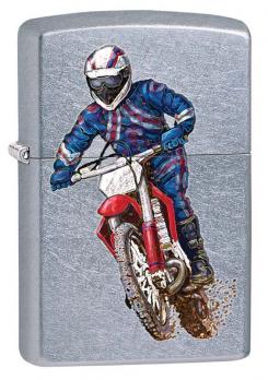 Зажигалка Zippo Байкер, латунь с покрытием Street Chrome, серебристая, матовая, 36x12x56 мм