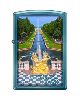 Зажигалка Zippo Петергофский фонтан, латунь/сталь с покрытием Sapphire™, синяя, 36x12x56 мм