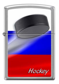 Зажигалка Zippo Российский хоккей, латунь/сталь с покрытием Brushed Chrome, серебристая, 36x12x56 мм