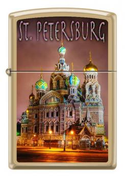 Зажигалка Zippo Храм Спаса-на-Крови, с покрытием High Polish Brass, латунь/сталь, золотистая