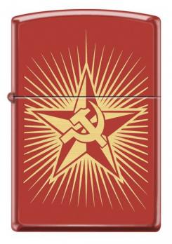 Зажигалка Zippo Серп и Молот на Звезде, латунь/сталь с покрытием Red Matte, красная, 36x12x56 мм