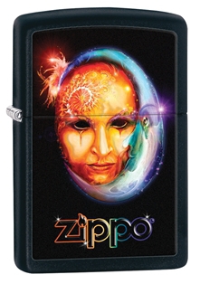 Зажигалка Zippo Venetian Mask, латунь с покрытием Black Matte, чёрная, матовая, 36х12x56 мм