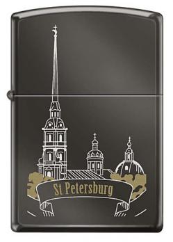 Зажигалка Zippo Петропавловская крепость, латунь/сталь с покрытием Black Ice®, чёрная, 36x12x56 мм