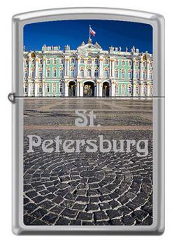 Зажигалка Zippo Зимний дворец, латунь/сталь с покрытием High Polish Chrome, серебристая, 36x12x56 мм