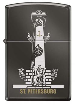 Зажигалка Zippo Ростральная колонна, латунь/сталь с покрытием Black Ice®, чёрная, 36x12x56 мм