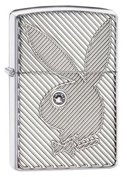 Зажигалка Zippo Playboy, латунь/сталь с покрытием High Polish Chrome, серебристая, 36x12x56 мм