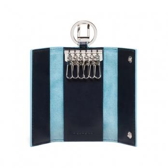 Ключница Piquadro Blue Square, синяя, 6х12х2 см