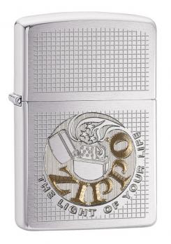 Зажигалка Zippo Classic с покрытием Brushed Chrome, латунь/сталь, серебристая, матовая, 36x12x56 мм