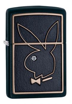 Зажигалка Zippo Playboy с покрытием Black Matte, латунь/сталь, чёрная, матовая, 36x12x56 мм