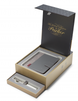 Набор подарочный Parker Sonnet - Pearl Metal PGT ручка перьевая, F + блокнот и органайзер