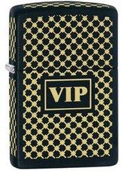 Зажигалка Zippo VIP, латунь с порошковым покрытием, чёрный с нанесением, матовая, 36х12x56 мм