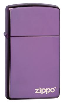 Зажигалка Zippo Slim с покрытием Abyss™, латунь/сталь, сиреневая с фирменным логотипом, глянцевая