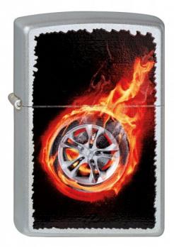 Зажигалка Zippo Tire On Fire, с покрытием Satin Chrome, латунь/сталь, серебристая, матовая,