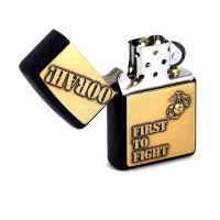 Зажигалка Zippo Marines с покрытием Black Crackle, латунь/сталь, чёрная, матовая, 36x12x56 мм