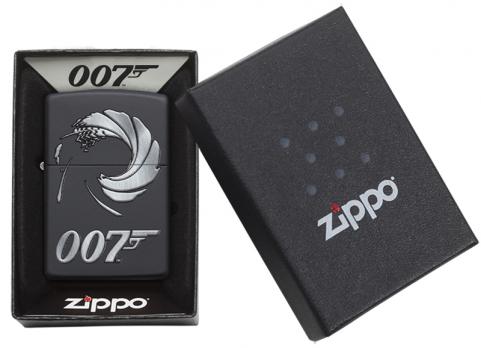 Зажигалка Zippo James Bond с покрытием Black Matte, латунь/сталь, чёрная, матовая, 36x12x56 мм