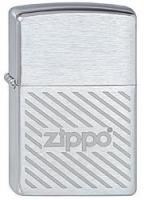 Зажигалка Zippo Stripes, с покрытием Brushed Chrome, латунь/сталь, серебристая с полосками и логотип