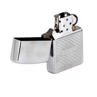 Зажигалка Zippo Stripes, с покрытием Brushed Chrome, латунь/сталь, серебристая с полосками и логотип