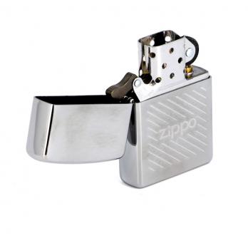 Зажигалка Zippo Stripes, с покрытием Brushed Chrome, латунь/сталь, серебристая с полосками и логотип