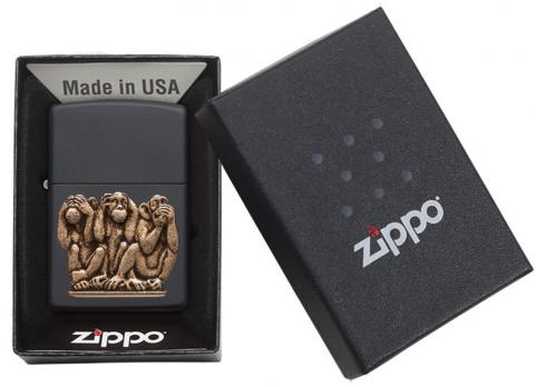 Зажигалка Zippo Classic с покрытием Black Matte, латунь/сталь, чёрная, матовая, 36x12x56 мм