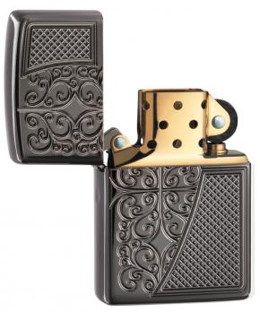 Зажигалка Zippo Armor с покрытием Black Ice, латунь/сталь,чёрная, глянцевая, 36x12x56 мм