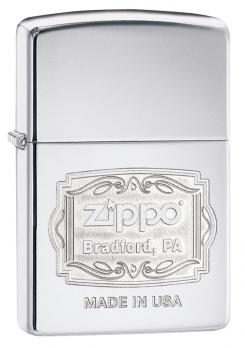 Зажигалка Zippo Classic с покрытием High Polish Chrome, латунь/сталь, серебристая, глянцевая, 36x12x