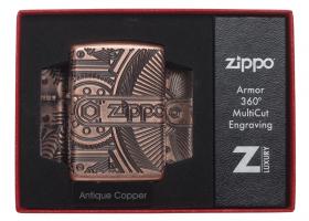 Зажигалка Zippo Armor с покрытием Antique Copper, латунь/сталь, медная, матовая, 36x12x56 мм