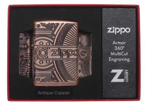 Зажигалка Zippo Armor с покрытием Antique Copper, латунь/сталь, медная, матовая, 36x12x56 мм