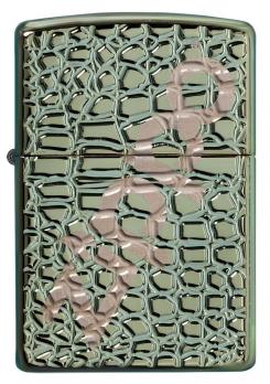 Зажигалка Zippo Armor с покрытием Chameleon, латунь/сталь, зелёная, глянцевая, 36x12x56 мм
