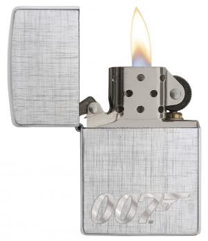 Зажигалка Zippo James Bond с покрытием Brushed Chrome, латунь/сталь, серебристая, матовая, 36x12x56