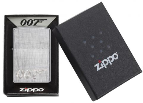Зажигалка Zippo James Bond с покрытием Brushed Chrome, латунь/сталь, серебристая, матовая, 36x12x56