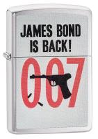 Зажигалка Zippo James Bond с покрытием Brushed Chrome, латунь/сталь, серебристая, матовая, 36x12x56
