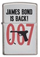 Зажигалка Zippo James Bond с покрытием Brushed Chrome, латунь/сталь, серебристая, матовая, 36x12x56