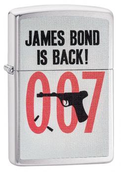Зажигалка Zippo James Bond с покрытием Brushed Chrome, латунь/сталь, серебристая, матовая, 36x12x56