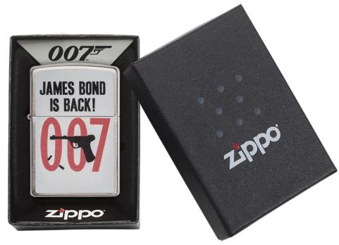 Зажигалка Zippo James Bond с покрытием Brushed Chrome, латунь/сталь, серебристая, матовая, 36x12x56