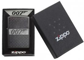 Зажигалка Zippo James Bond с покрытием Black Ice, латунь/сталь, чёрная, глянцевая, 36x12x56 мм