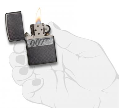 Зажигалка Zippo James Bond с покрытием Black Ice, латунь/сталь, чёрная, глянцевая, 36x12x56 мм